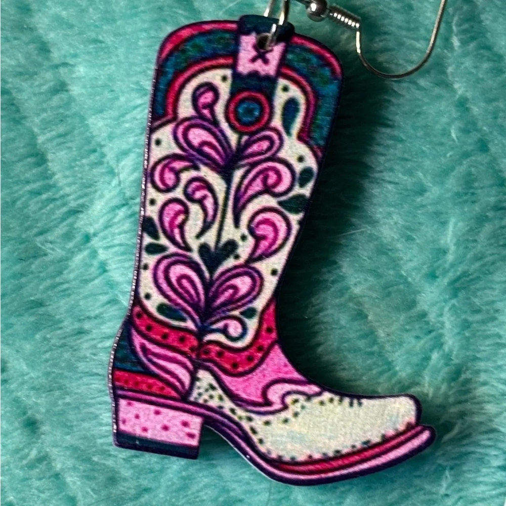 Pink and Purple Boot Earrings - Picture 2 of 3
